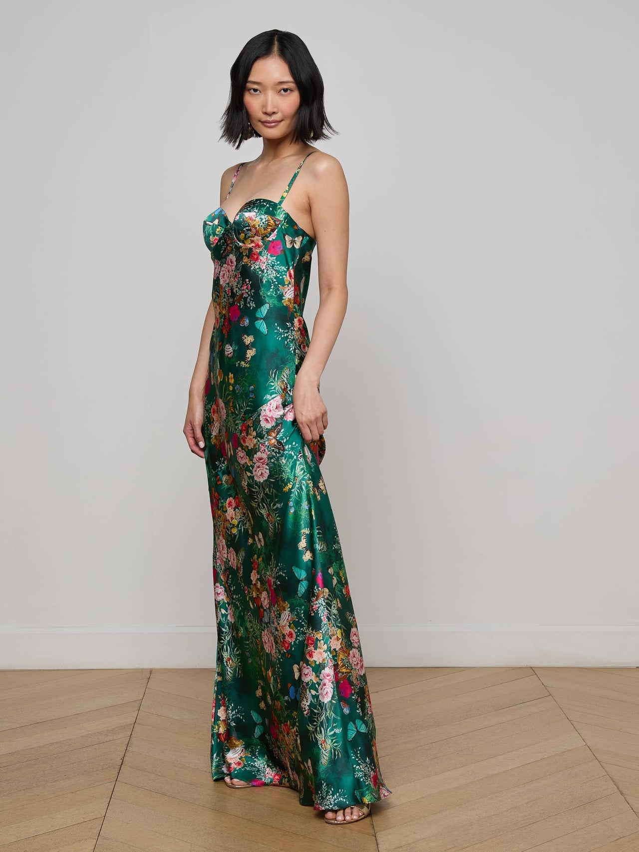 Sayla Silk Gown in Bottle Green Multi Charonda Butterfly | L'AGENCE sale