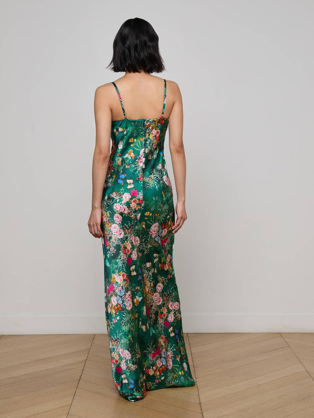 Sayla Silk Gown in Bottle Green Multi Charonda Butterfly | L'AGENCE sale