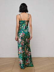Sayla Silk Gown in Bottle Green Multi Charonda Butterfly | L'AGENCE sale