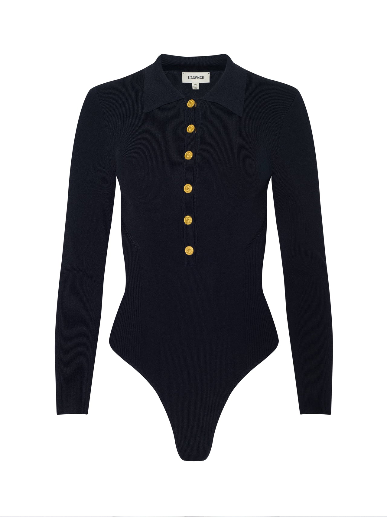 Elisabetta Knit Bodysuit in Black/Gold | L'AGENCE sale