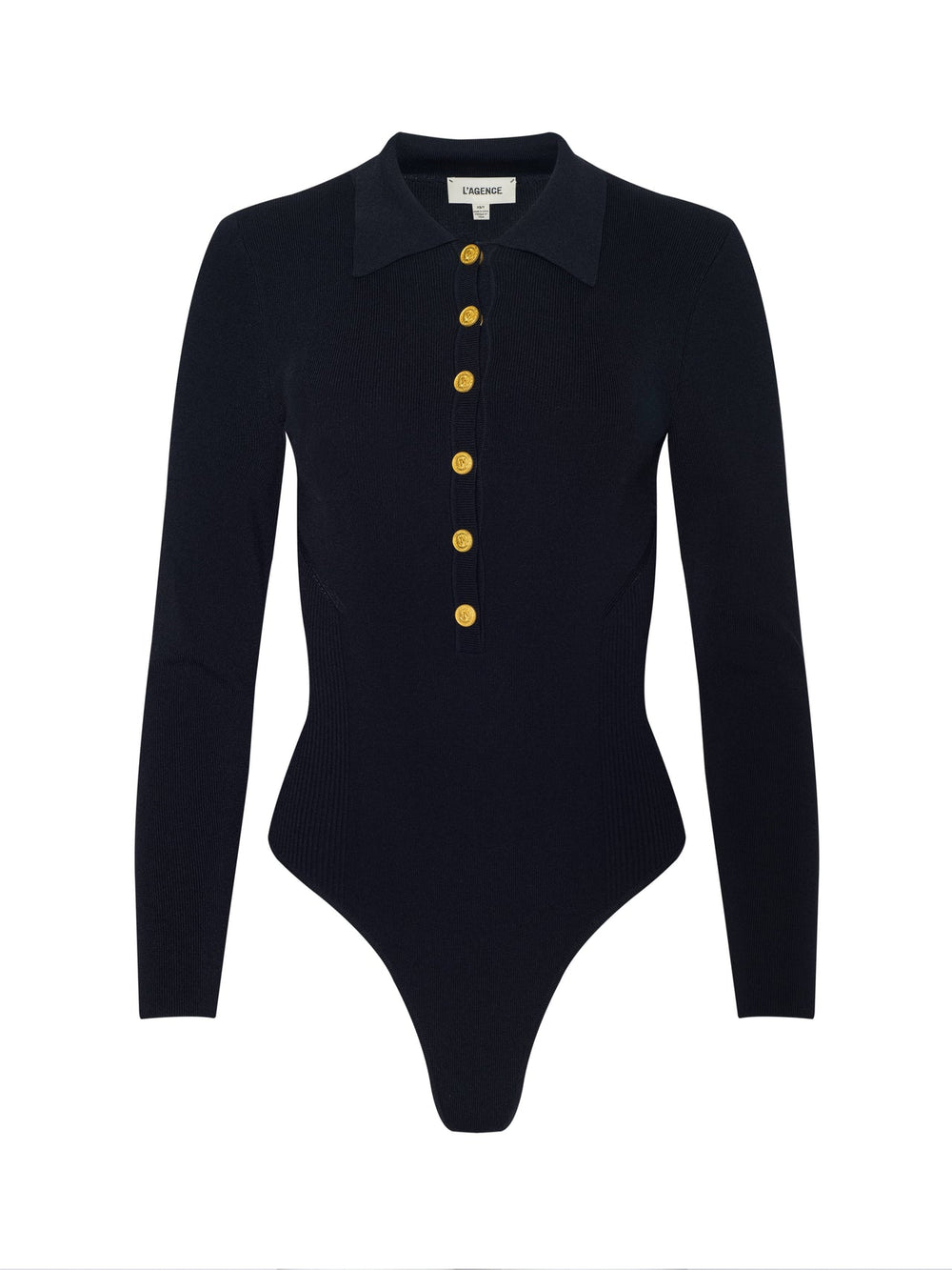 Elisabetta Knit Bodysuit in Black/Gold | L'AGENCE sale