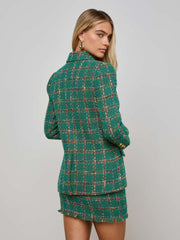 Gweny Tweed Blazer in Green Windowpane Tweed | L'AGENCE online