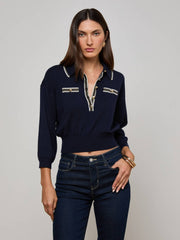 Malaki Cropped Sweater in Midnight/Ivory/Gold | L'AGENCE for sale