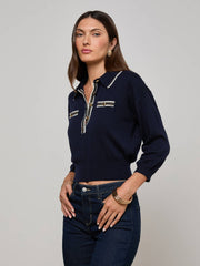Malaki Cropped Sweater in Midnight/Ivory/Gold | L'AGENCE for sale