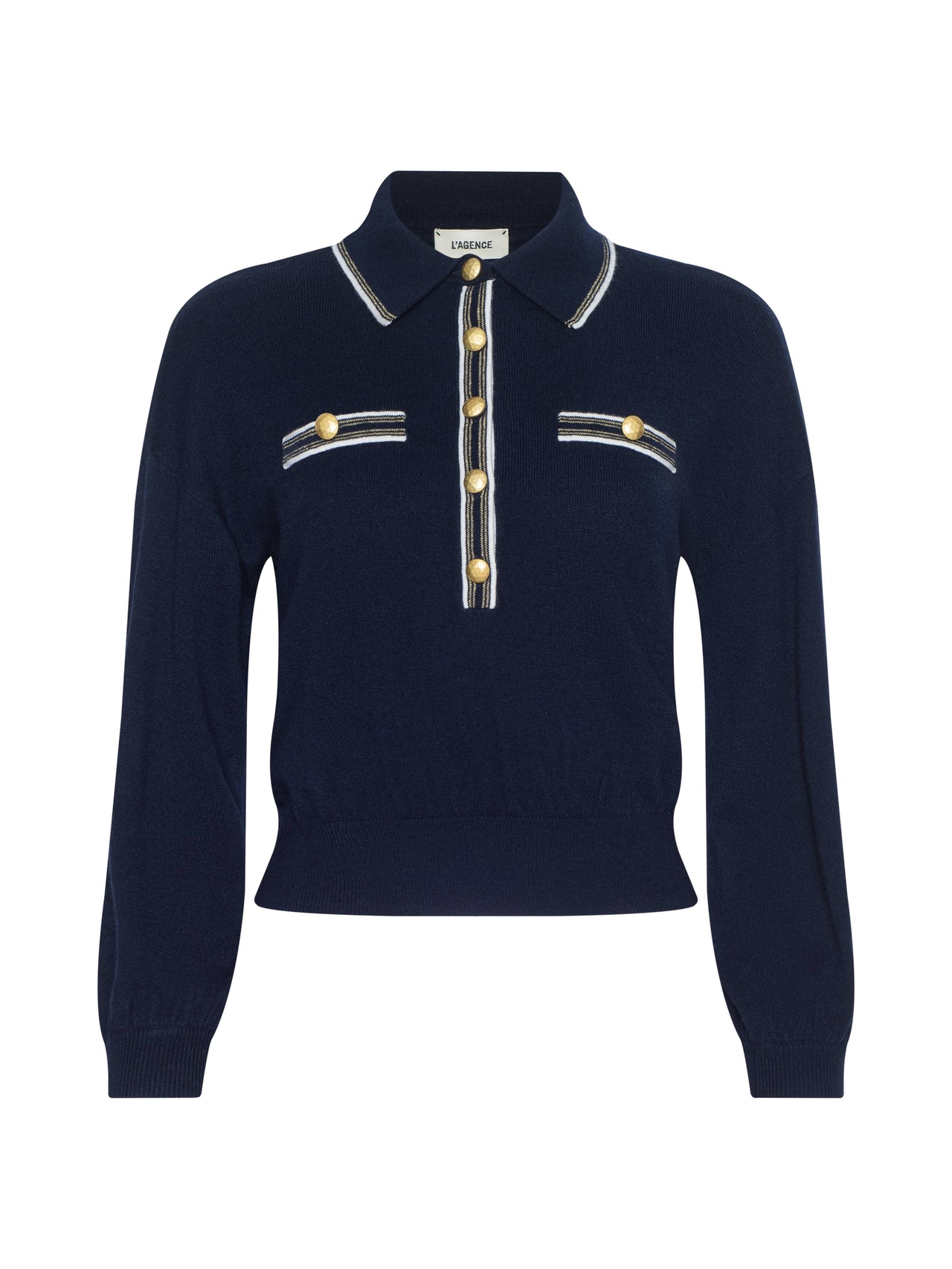 Malaki Cropped Sweater in Midnight/Ivory/Gold | L'AGENCE for sale