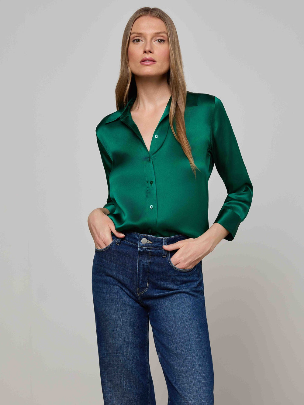 Dani Silk Blouse in Bottle Green | L'AGENCE Women
