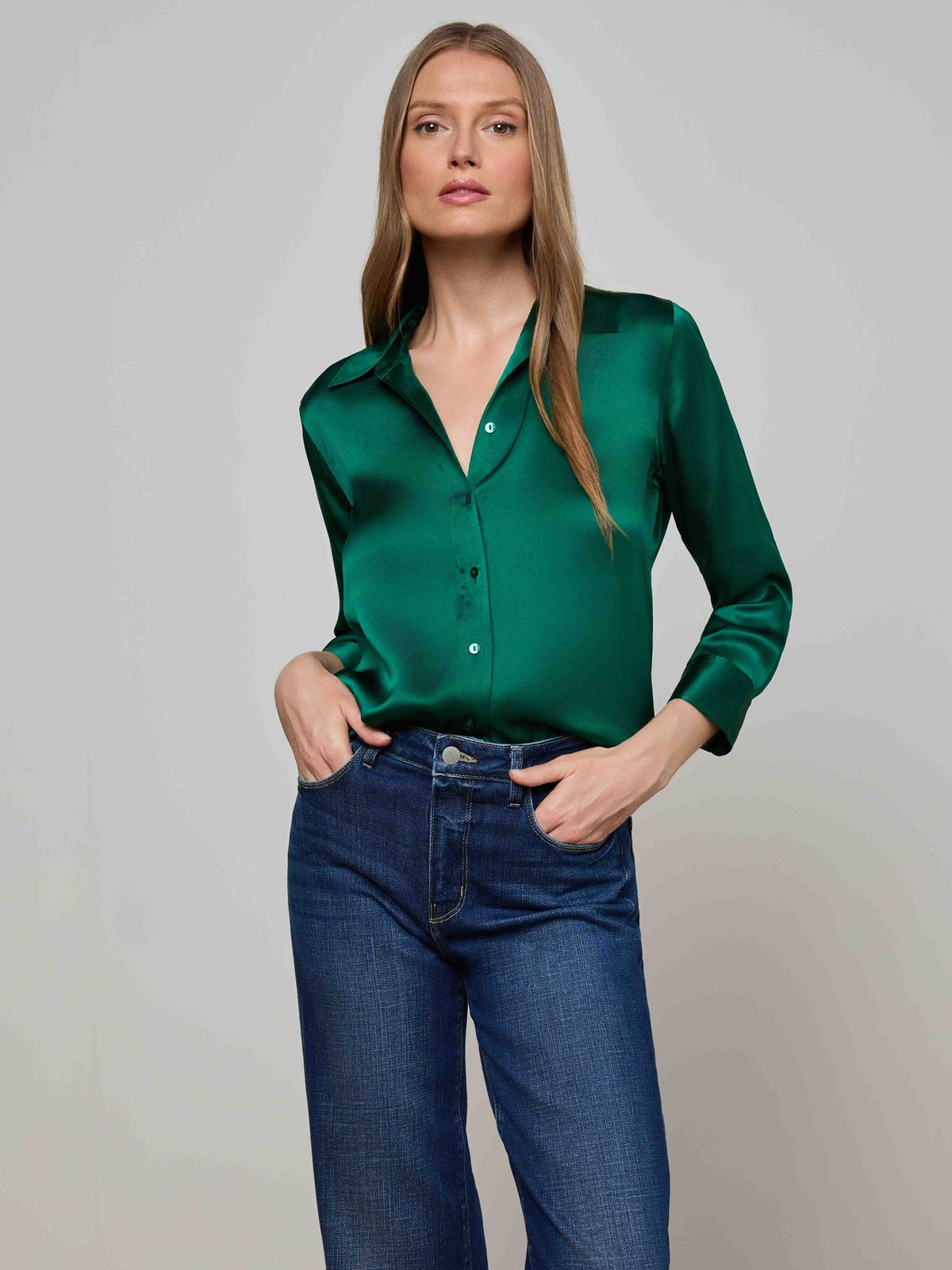 Dani Silk Blouse in Bottle Green | L'AGENCE Women
