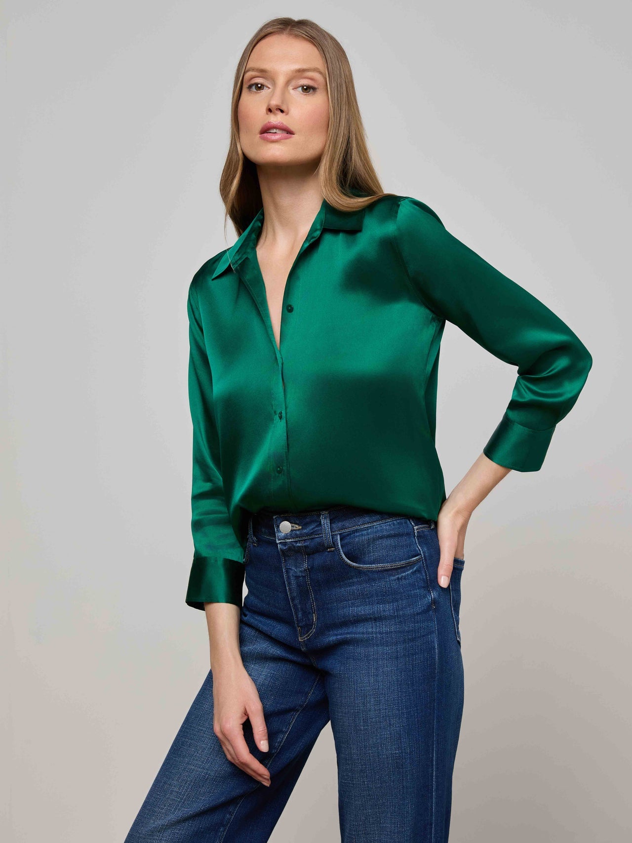 Dani Silk Blouse in Bottle Green | L'AGENCE Women