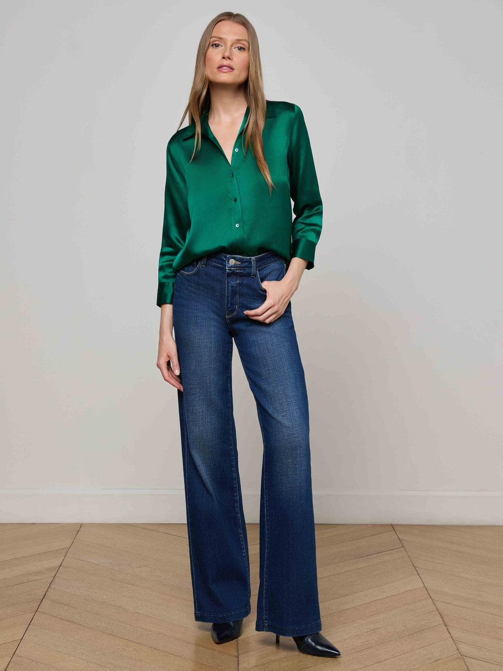 Dani Silk Blouse in Bottle Green | L'AGENCE Women