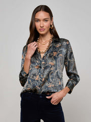Dani Silk Blouse in Midnight Multi Etched Paisley | L'AGENCE US