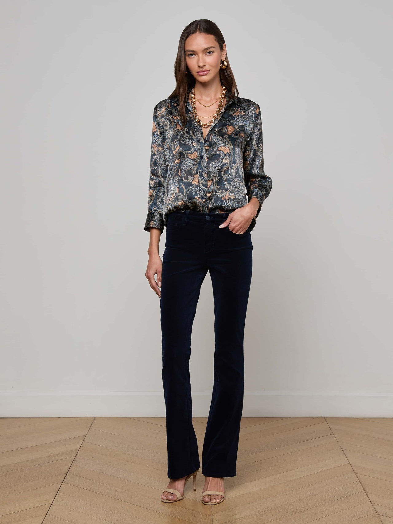 Dani Silk Blouse in Midnight Multi Etched Paisley | L'AGENCE US