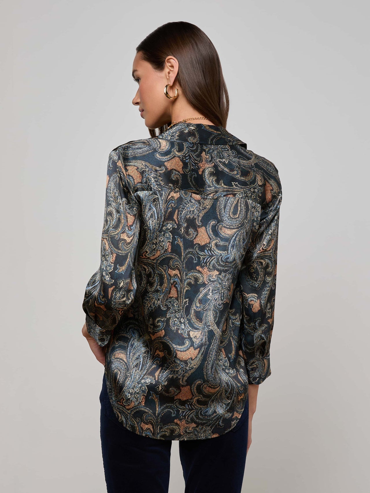 Dani Silk Blouse in Midnight Multi Etched Paisley | L'AGENCE US