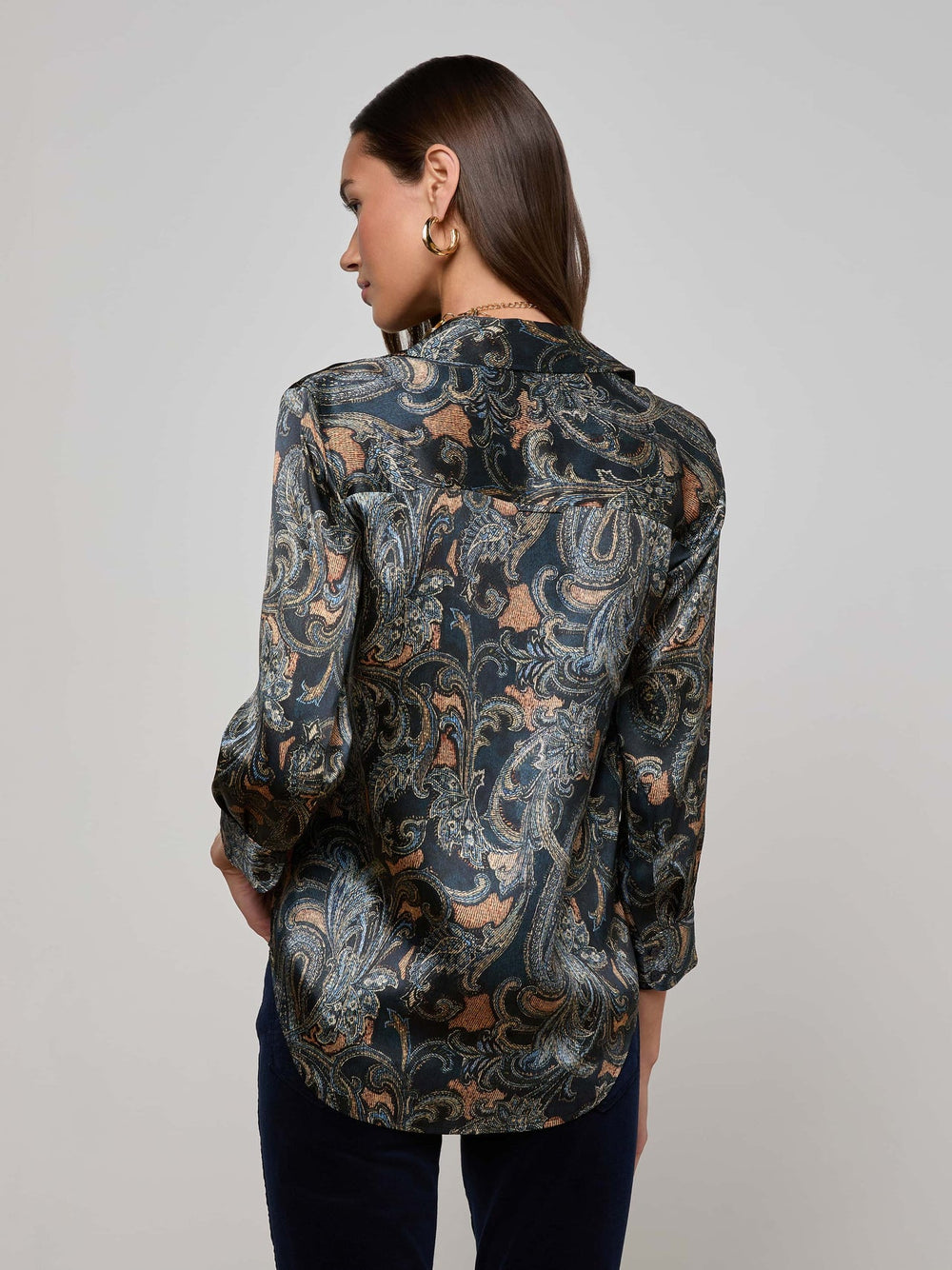 Dani Silk Blouse in Midnight Multi Etched Paisley | L'AGENCE US