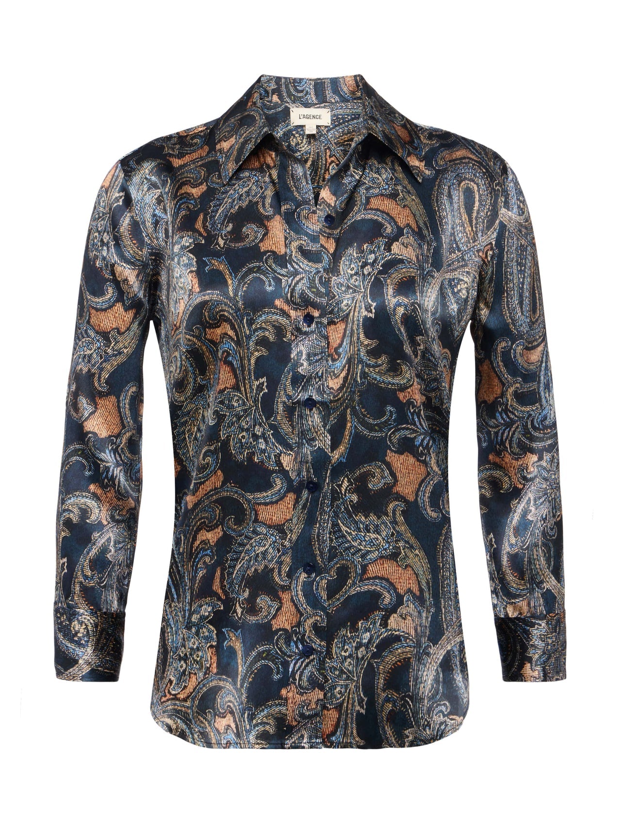 Dani Silk Blouse in Midnight Multi Etched Paisley | L'AGENCE US