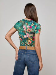 Ressi Fitted Tee in Bottle Green Multi Charonda Butterfly | L'AGENCE for sale