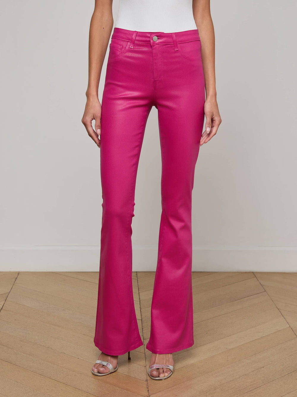 Marty Coated Flare Jean in Pink Coated | L'AGENCE discount