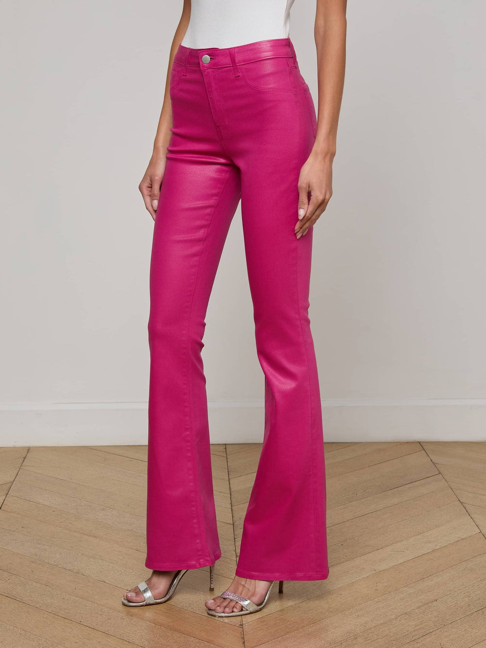 Marty Coated Flare Jean in Pink Coated | L'AGENCE discount