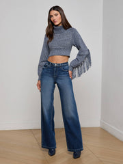 Maddison Fringed Turtleneck in Denim Blue | L'AGENCE discount