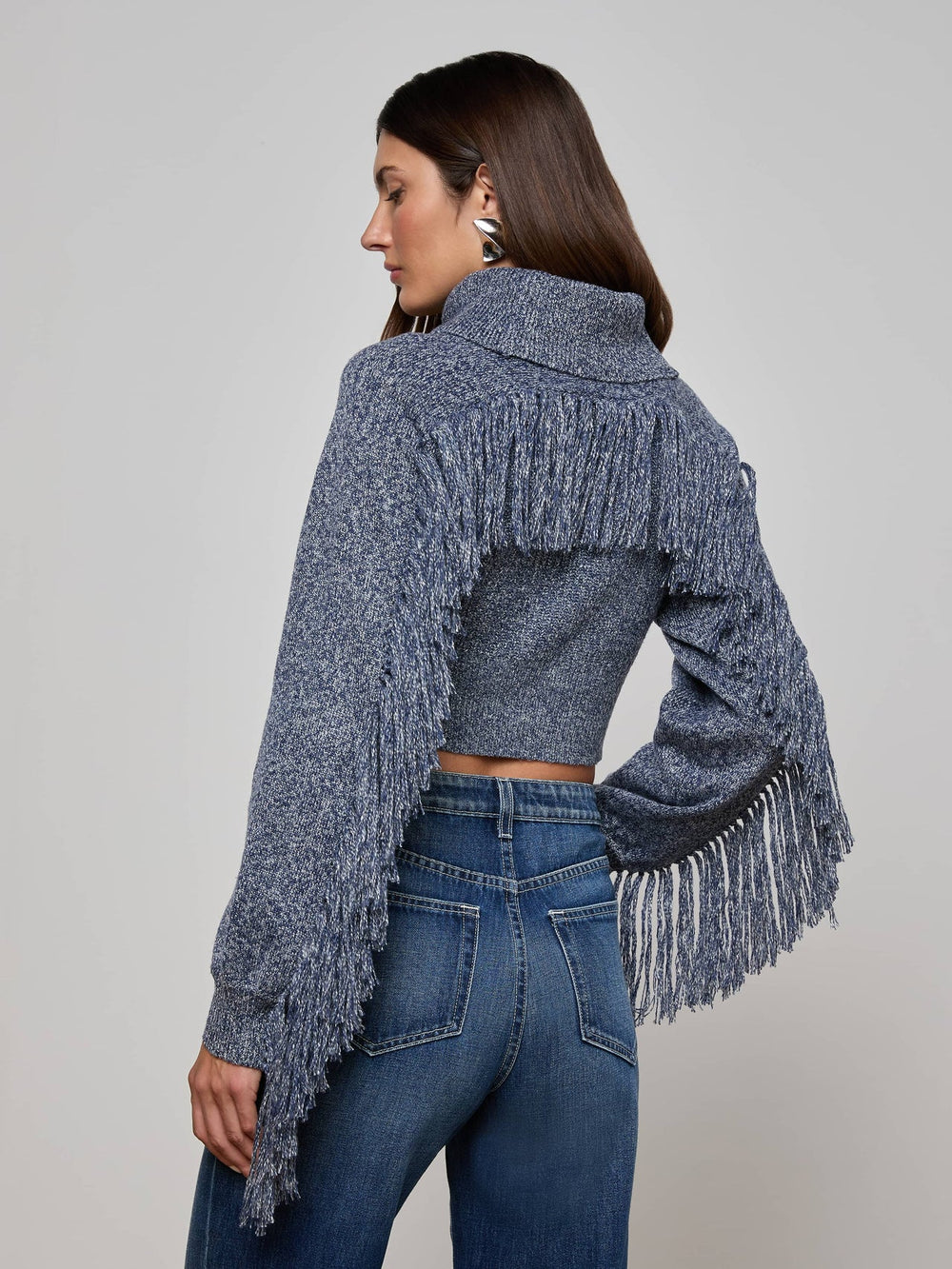 Maddison Fringed Turtleneck in Denim Blue | L'AGENCE discount