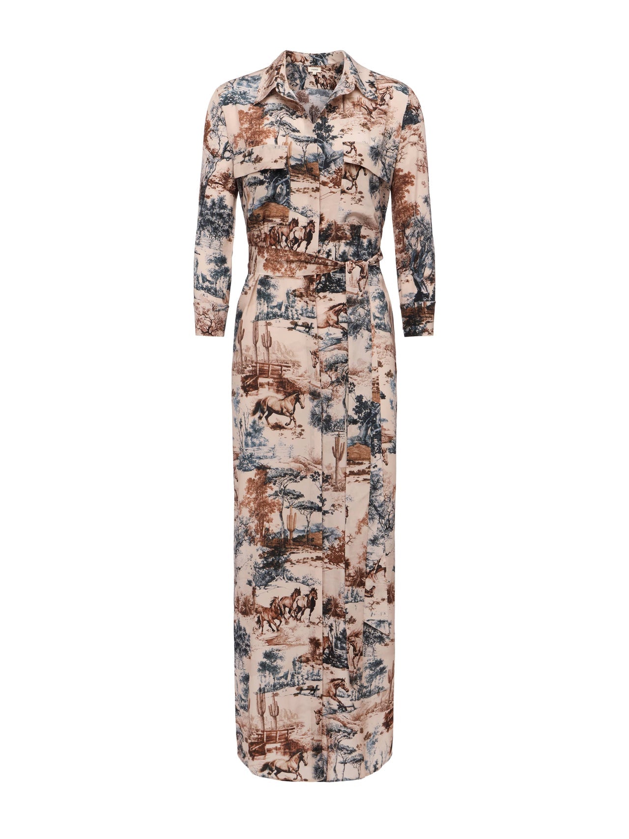 Cameron Silk Shirt Dress in Tan Multi Western Toile | L'AGENCE sale