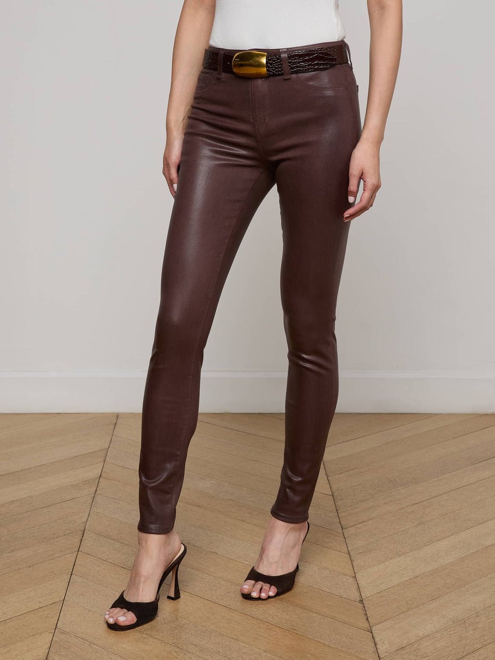 Marguerite Coated Skinny Jean in Chocolate Coated | L'AGENCE discount