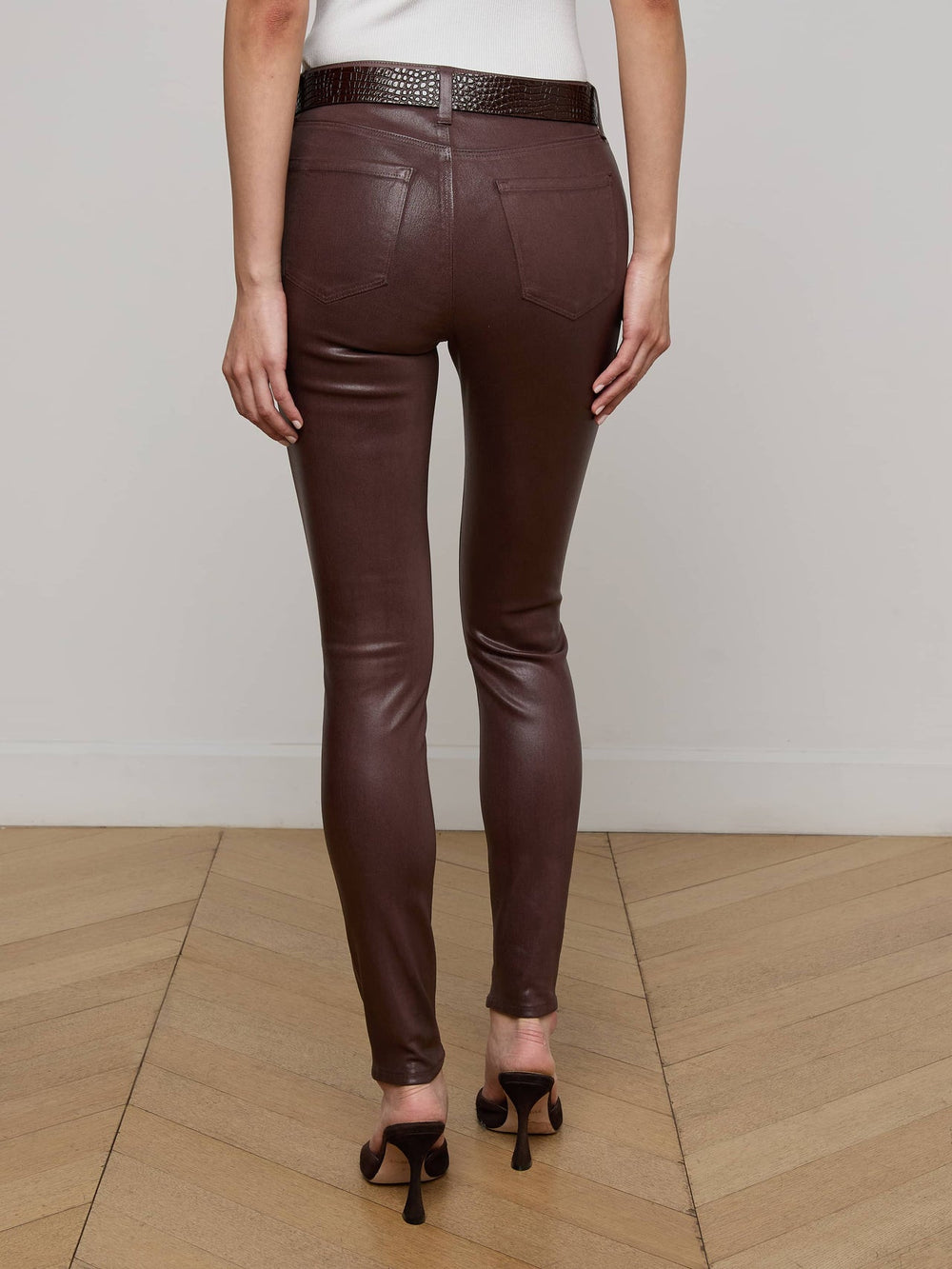 Marguerite Coated Skinny Jean in Chocolate Coated | L'AGENCE discount