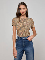 Ressi Fitted Tee in Brown/Blue Valencia Leopard | L'AGENCE online