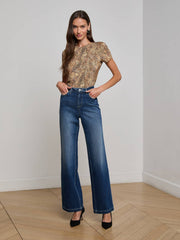 Ressi Fitted Tee in Brown/Blue Valencia Leopard | L'AGENCE online