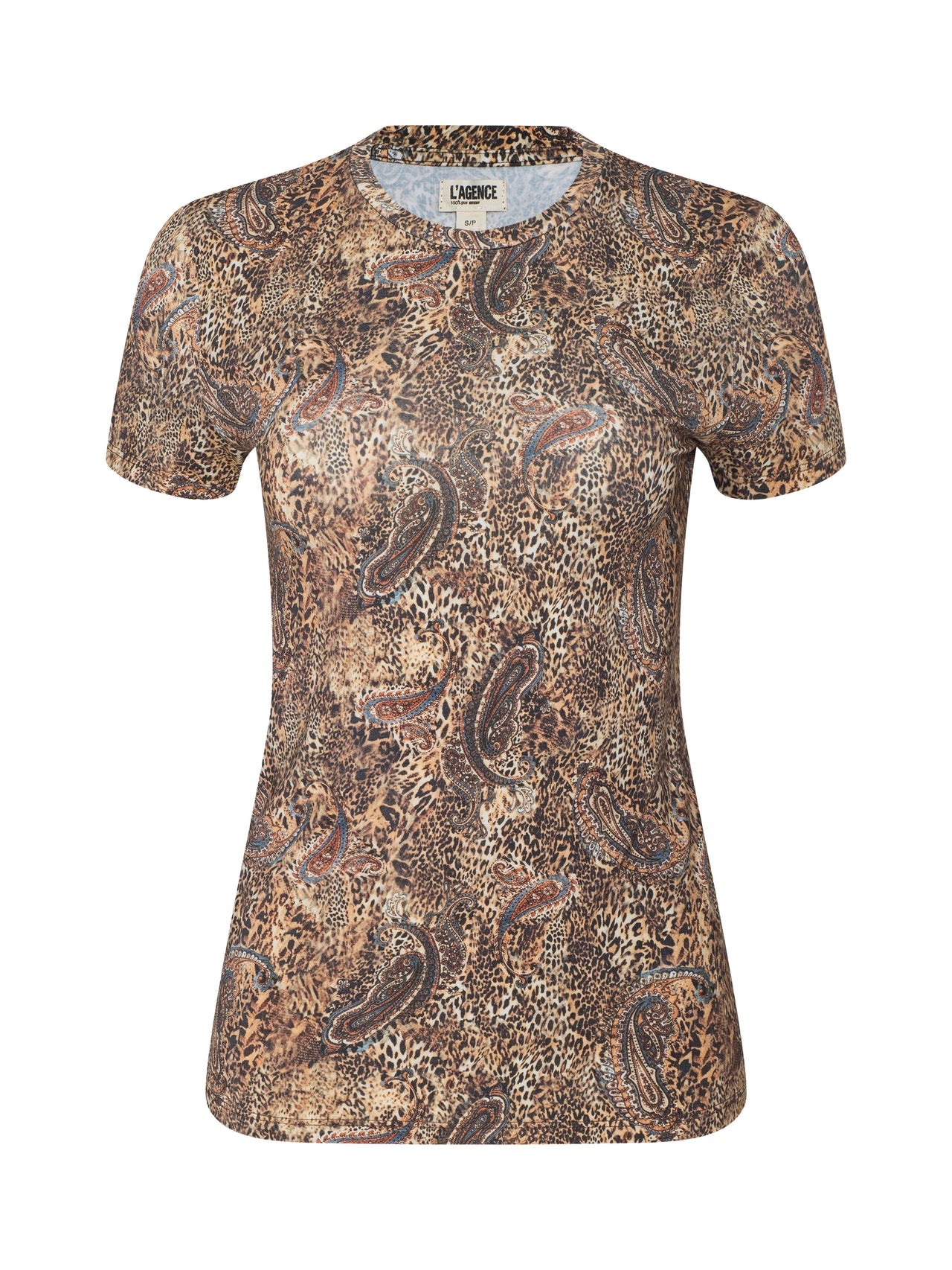 Ressi Fitted Tee in Brown/Blue Valencia Leopard | L'AGENCE online