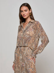 Cosette Button-Down Shirt in Brown/Blue Valencia Leopard | L'AGENCE near me