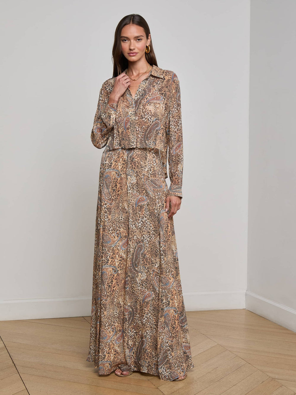 Cosette Button-Down Shirt in Brown/Blue Valencia Leopard | L'AGENCE near me