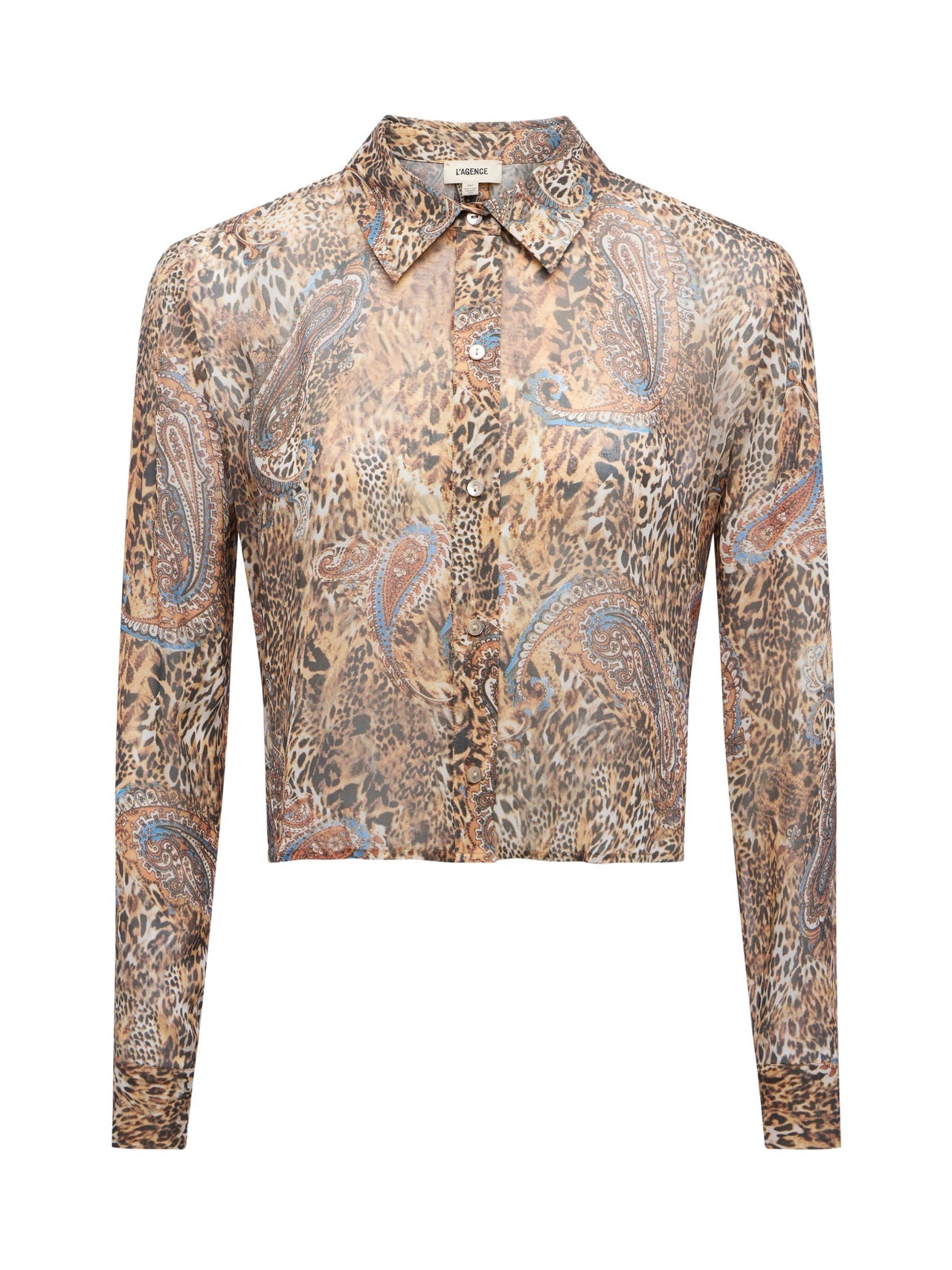 Cosette Button-Down Shirt in Brown/Blue Valencia Leopard | L'AGENCE near me