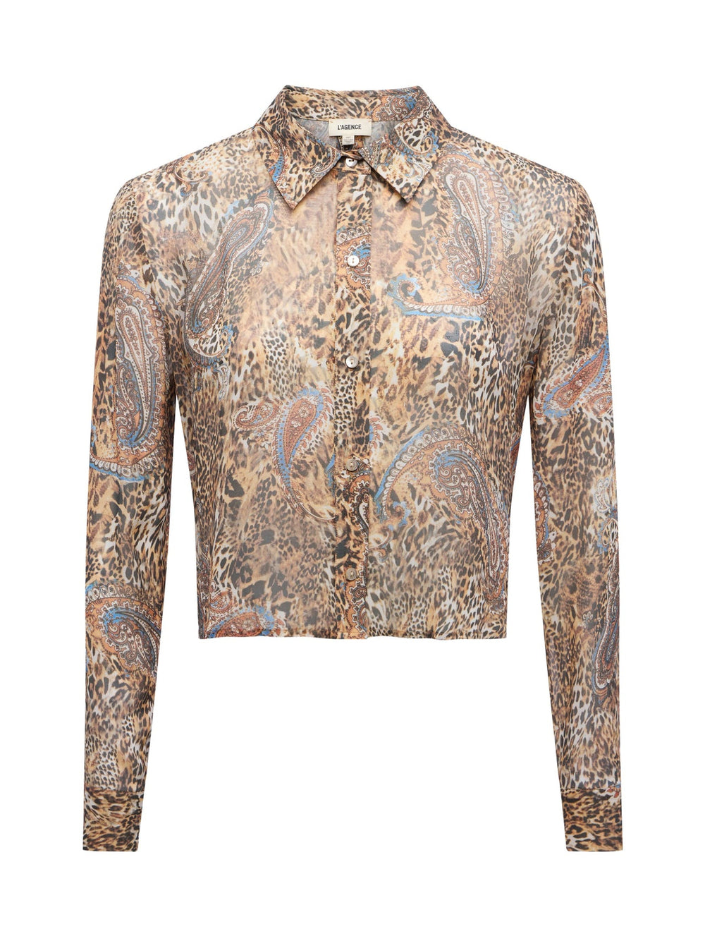 Cosette Button-Down Shirt in Brown/Blue Valencia Leopard | L'AGENCE near me