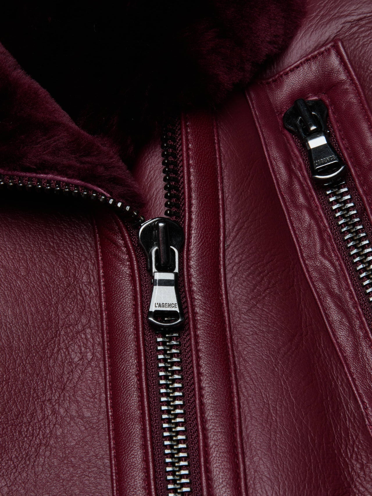 Pike Shearling Leather Jacket in Wine | L'AGENCE Women
