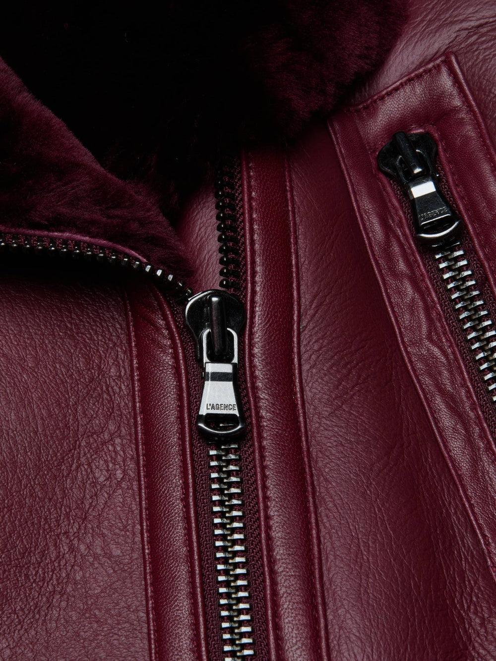 Pike Shearling Leather Jacket in Wine | L'AGENCE Women