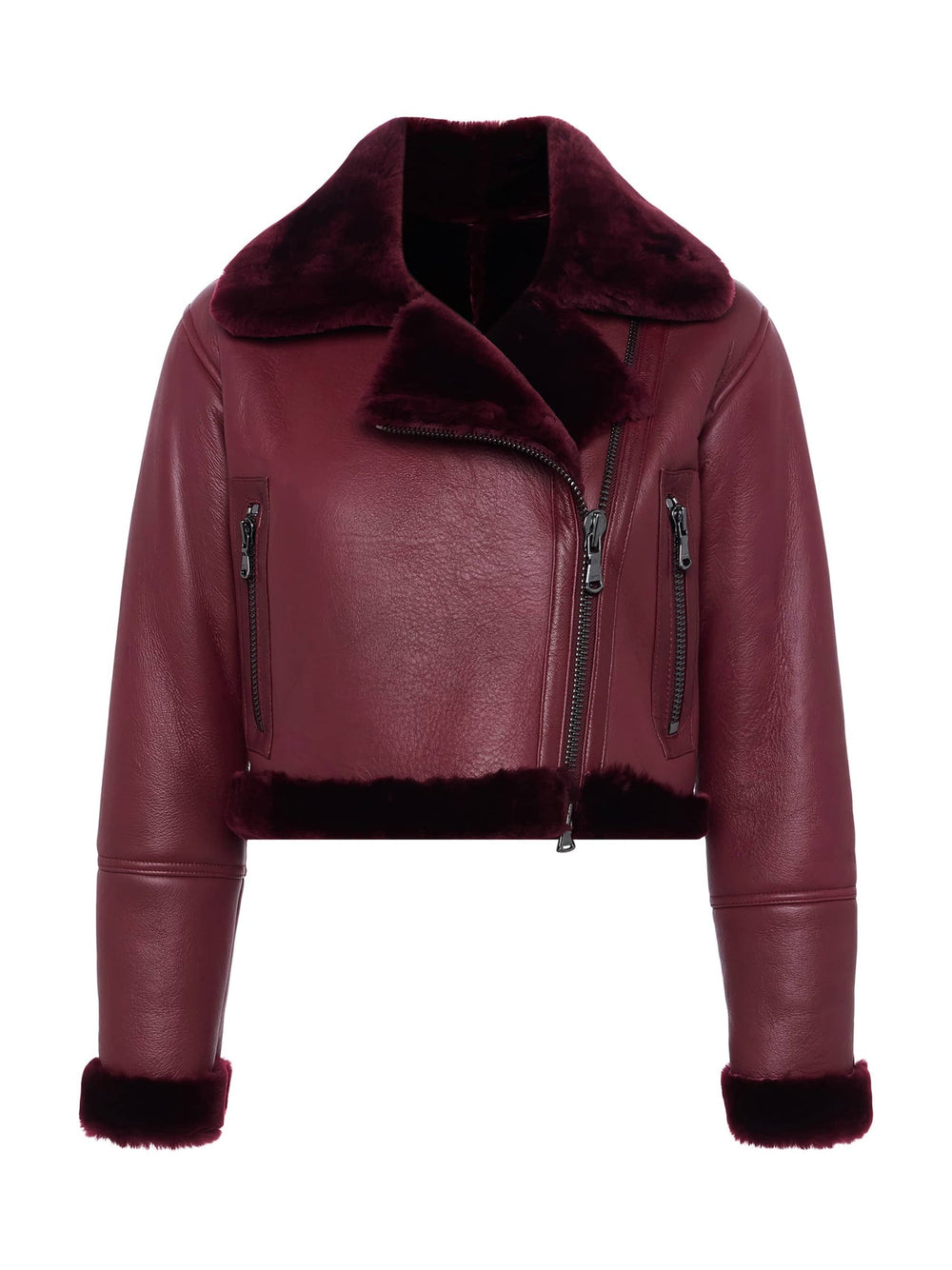 Pike Shearling Leather Jacket in Wine | L'AGENCE Women