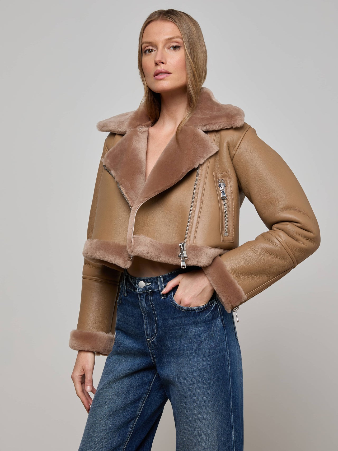 Pike Shearling Leather Jacket in Chanterelle | L'AGENCE near me