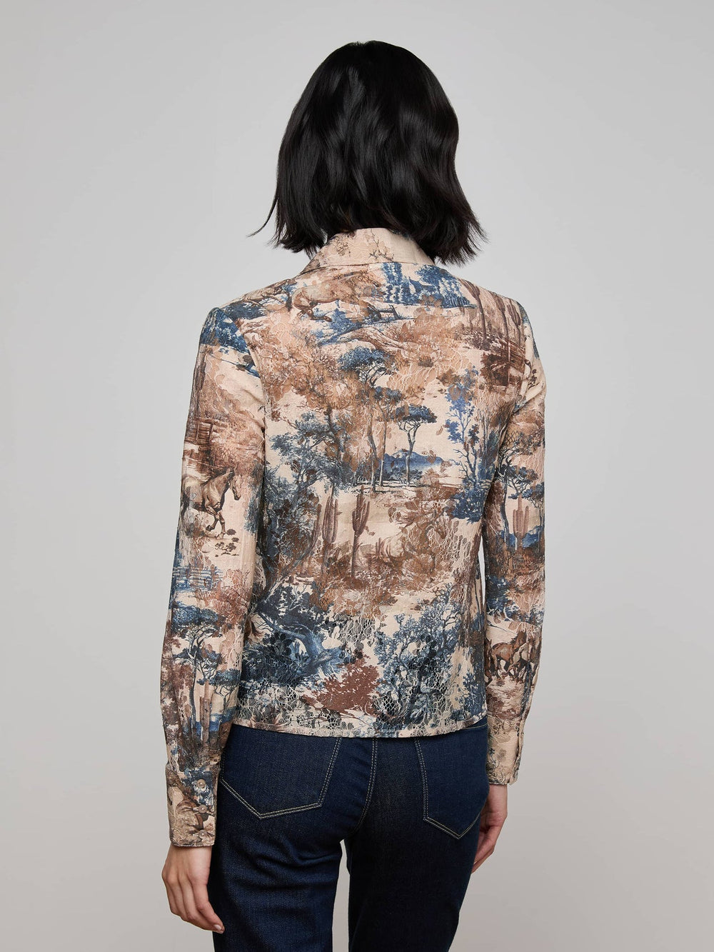Maia Printed Lace Blouse in Tan Multi Western Toile | L'AGENCE near me