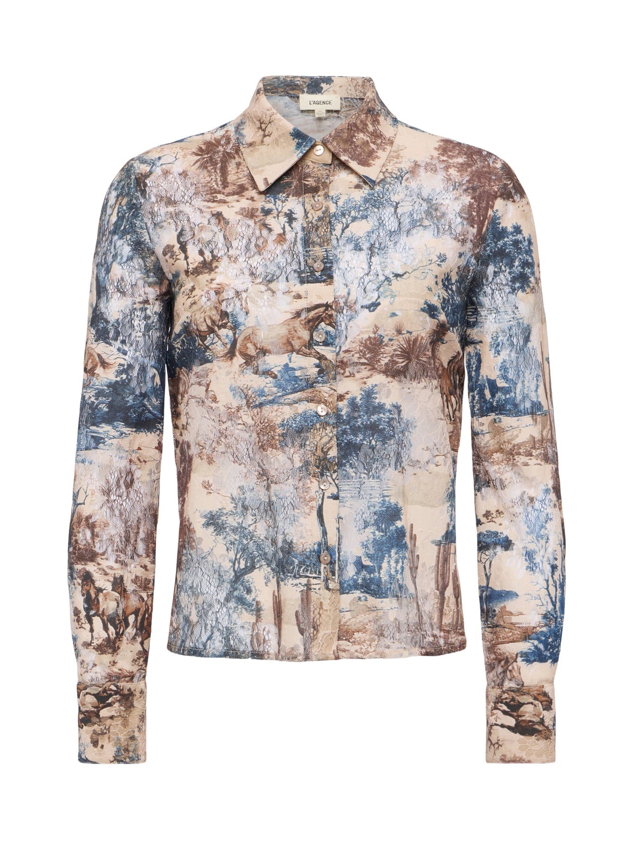 Maia Printed Lace Blouse in Tan Multi Western Toile | L'AGENCE near me