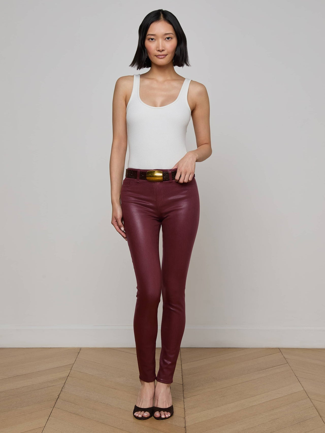 Marguerite Coated Skinny Jean in Dark Port Coated | L'AGENCE online