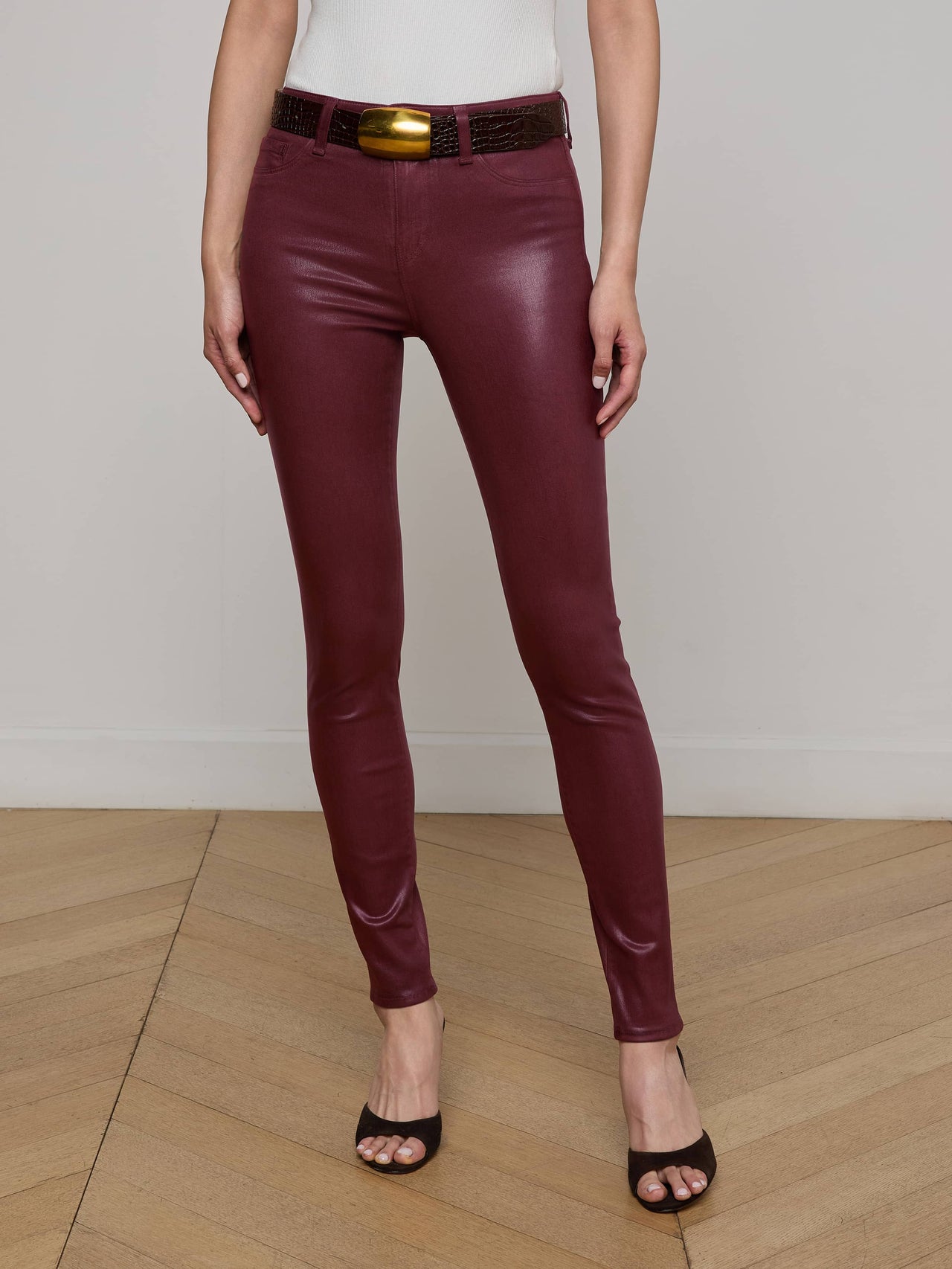 Marguerite Coated Skinny Jean in Dark Port Coated | L'AGENCE online