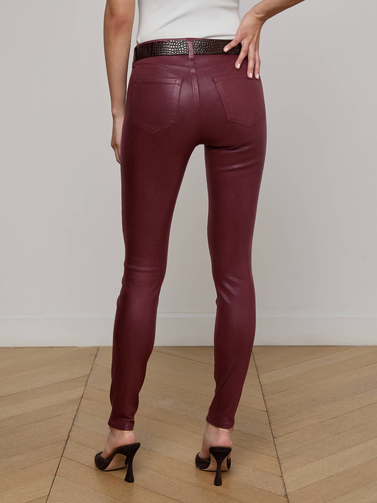 Marguerite Coated Skinny Jean in Dark Port Coated | L'AGENCE online