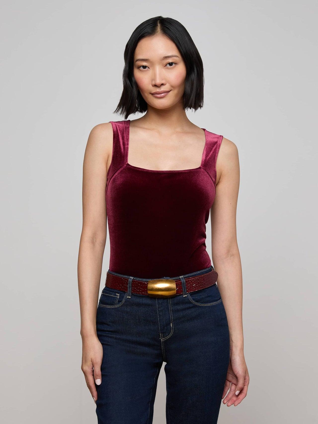 Molly Velvet Bodysuit in Dark Port | L'AGENCE US
