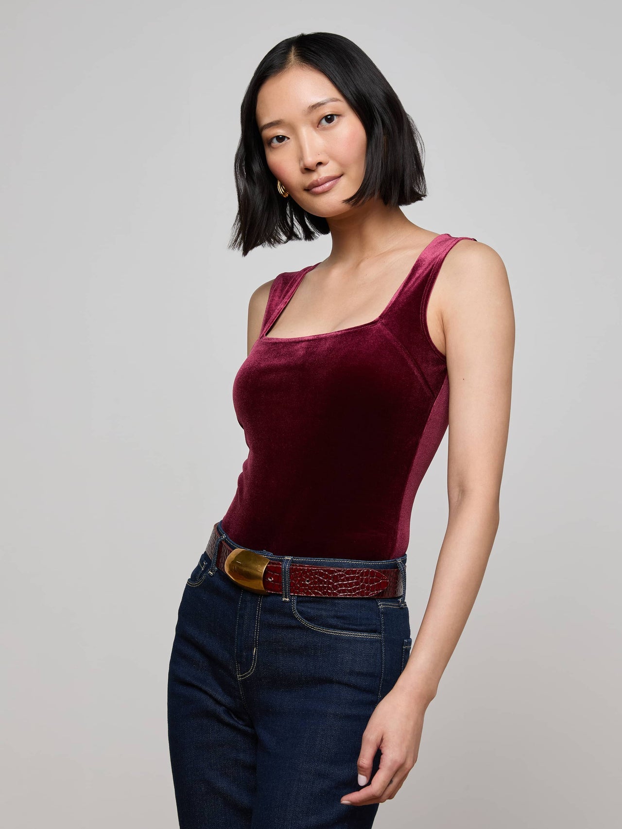 Molly Velvet Bodysuit in Dark Port | L'AGENCE US