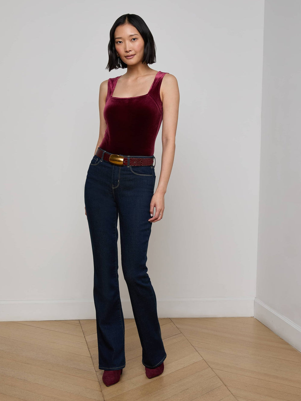 Molly Velvet Bodysuit in Dark Port | L'AGENCE US