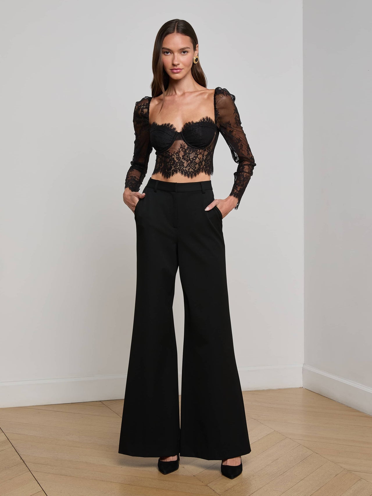 Lori Lace Bustier Top in Black | L'AGENCE Women
