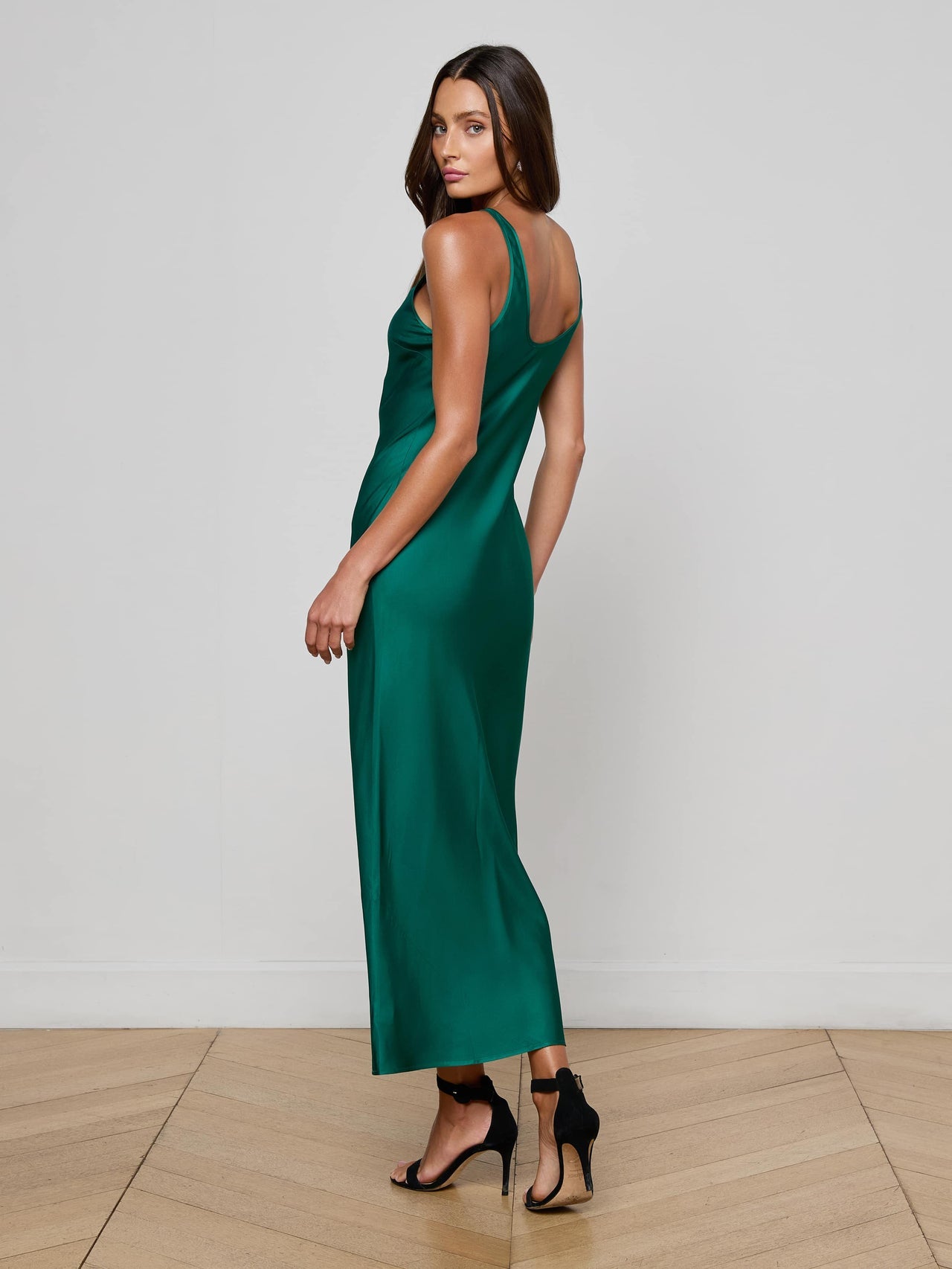 Akiya Satin Maxi Dress in Bottle Green | L'AGENCE discount