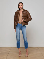 Larsen Vegan Leather Puffer Jacket in Carafe Brown/Valencia Leopard | L'AGENCE discount