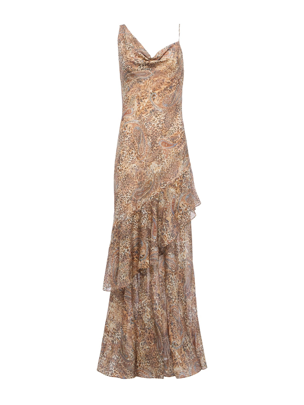 Viola Silk Gown in Brown/Blue Valencia Leopard | L'AGENCE near me