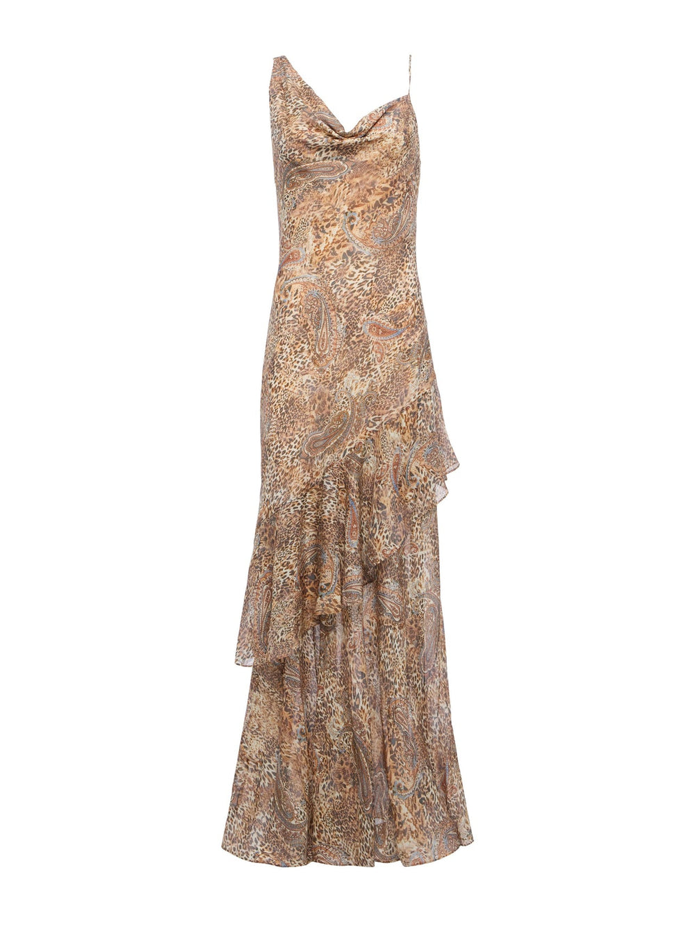 Viola Silk Gown in Brown/Blue Valencia Leopard | L'AGENCE near me